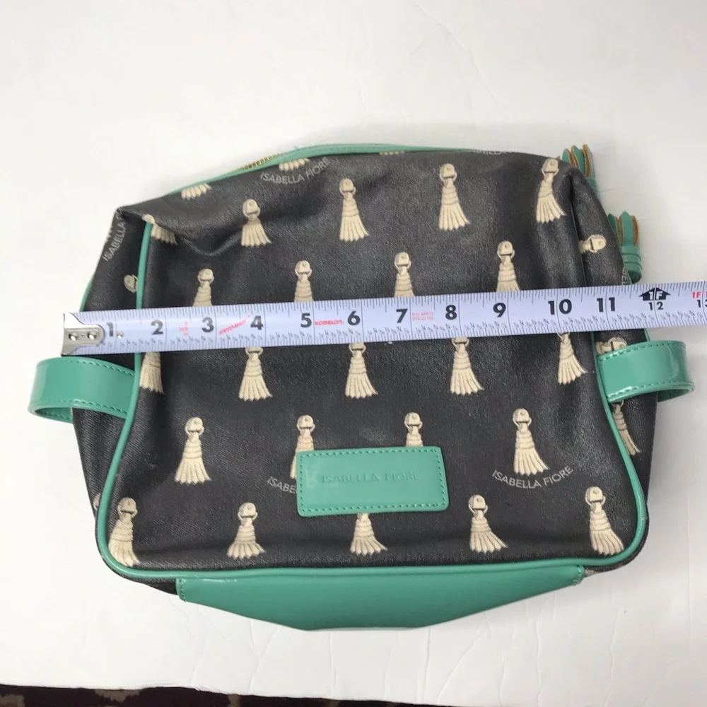 Isabella Fiore black and teal tassels make up bag